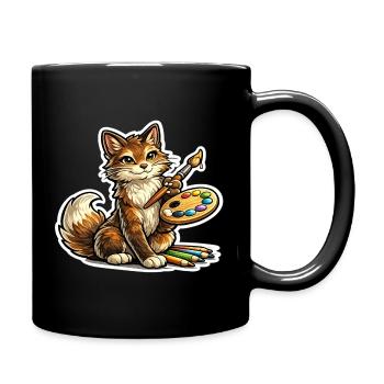 Cat Artist Brush Poetry - Full Colour Mug - black - Right