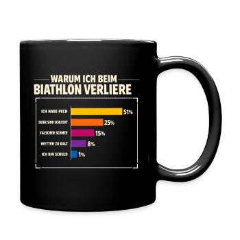 Biathlon Lustig Warum ich immer verliere - Tasse einfarbig - Schwarz - Rechts