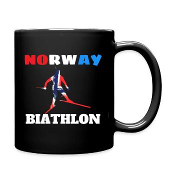 Biathleten-Silhouette mit norwegischer Flagge - Tasse einfarbig - Schwarz - Rechts