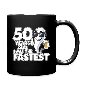 Vor 50 Jahren: Der schnellste lustige Geburtstag - Tasse einfarbig - Schwarz - Rechts