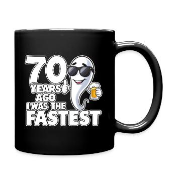 Vor 70 Jahren: Der schnellste lustige Geburtstag - Tasse einfarbig - Schwarz - Rechts