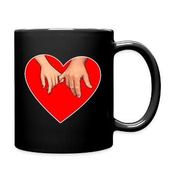 Händehalten Herz - Tasse einfarbig - Schwarz - Rechts
