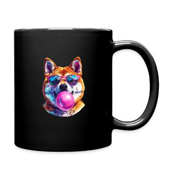Akita Inu with bubblegum sunglasses - Full Colour Mug - black - Right