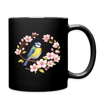 Blue with Cherry Blossoms Spring Motif - Full Colour Mug - black - Right