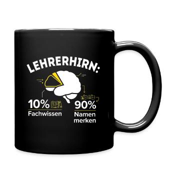 Lehrerhirn - Lustiges Lehrer Geschenk für Schule - Tasse einfarbig - Schwarz - Rechts