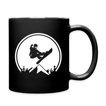 Snowboarder Silhouette at Mountain Peak - Full Colour Mug - black - Right
