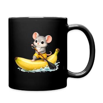 Süße Maus auf Banane SUP Kawaii Motiv - Tasse einfarbig - Schwarz - Rechts