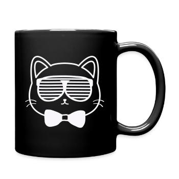 Sonnenkatze mit Fliege - Tasse einfarbig - Schwarz - Rechts