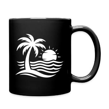Palm Tree Beach Sea - Full Colour Mug - black - Right