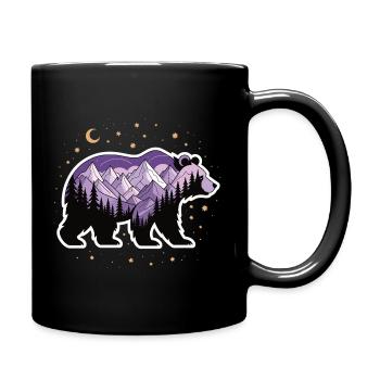 Mystischer Bär bei Nacht mit Bergen - Tasse einfarbig - Schwarz - Rechts