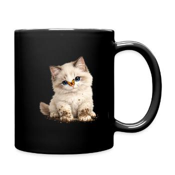 Little cute kitten with mud paws - Full Colour Mug - black - Right