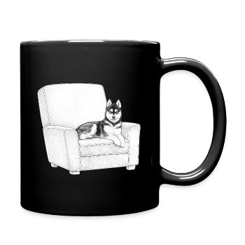 Sketch de husky dans le fauteuil - Mug uni - noir - Droite