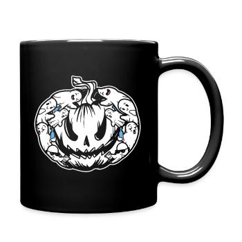 Funny Halloween Pumpkin with many ghosts - Full Colour Mug - black - Right