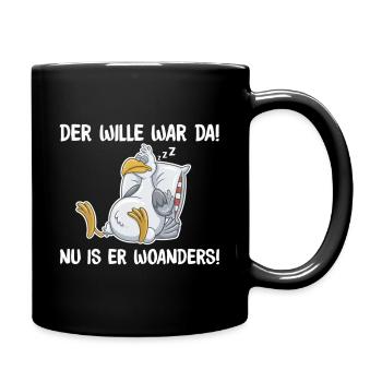 Schlafende Taube – Wille war da, lustige Sprüche - Tasse einfarbig - Schwarz - Rechts