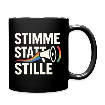 Stimme statt Stille Pride Statement Vielfalt - Tasse einfarbig - Schwarz - Rechts