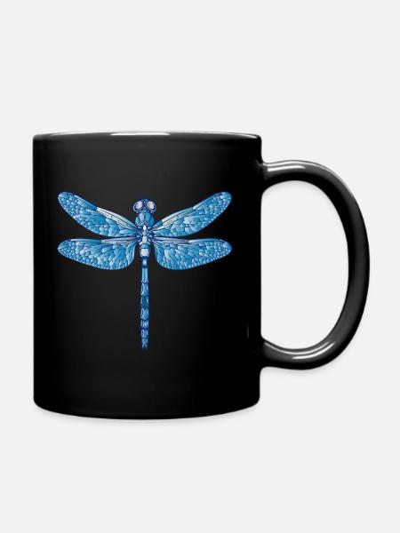 Blaue Libelle Illustration im Vektorstil - Tasse einfarbig - Schwarz