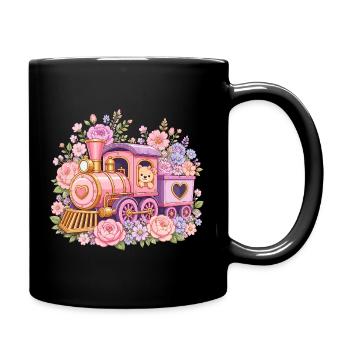 Cuddly Pink Locomotive with Flowers - Full Colour Mug - black - Right
