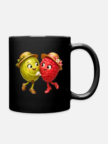 Himbeere und Stachelbeere - Tasse einfarbig - Schwarz