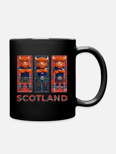 Highland-Kuh in Tartan-Kilts - Tasse einfarbig - Schwarz
