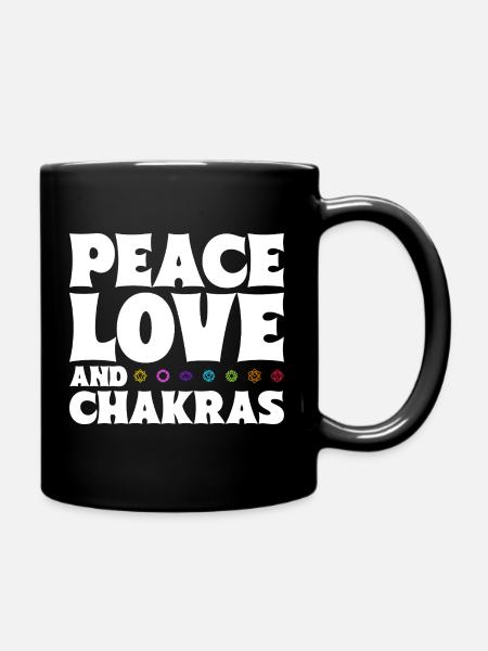 Frieden, Liebe und Chakras - Tasse einfarbig - Schwarz