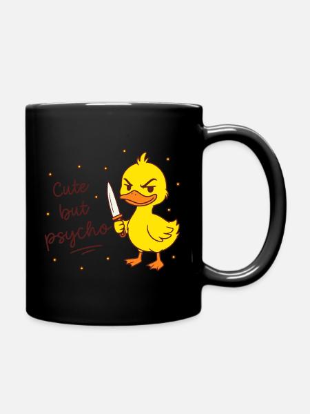 Cute but psycho - Ente mit Messer - Tasse einfarbig - Schwarz