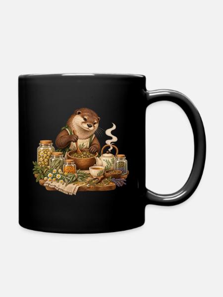 Otter mischt Kräutertee - Tasse einfarbig - Schwarz