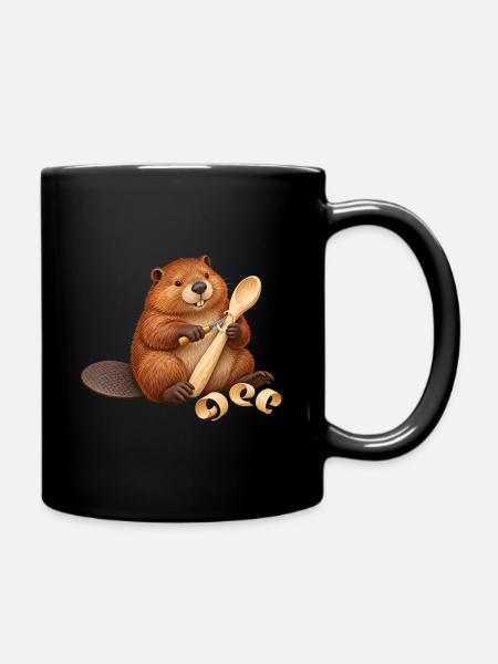 Biber schnitzt einen Holzlöffel - Tasse einfarbig - Schwarz