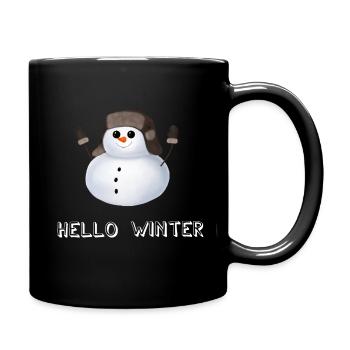 Hello Winter - Schneemann mit Uschanka - Tasse einfarbig - Schwarz - Rechts