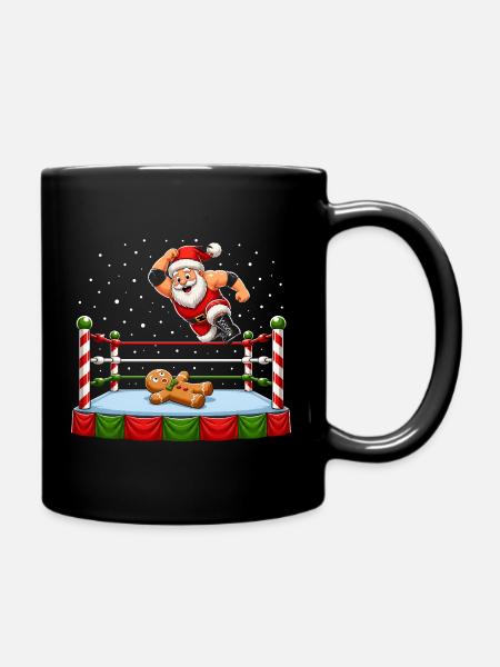 Weihnachtsmann ringt mit Lebkuchenmann – Lustiges  - Tasse einfarbig - Schwarz