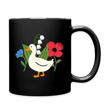 Ente Blumen Kinder Vogel Kornblume - Tasse einfarbig - Schwarz - Rechts