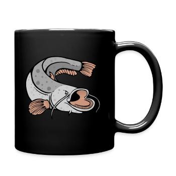 Waller, Wels, Catfish - Anglershirt Illustration - Tasse einfarbig - Schwarz - Rechts