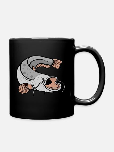 Waller, Catfish, Catfish - Anglershirt Illustration - Full Colour Mug - black