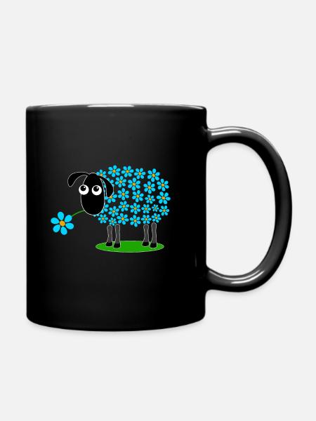 Mouton avec des fleurs turquoises au lieu de laine - cadeau - Mug uni - noir