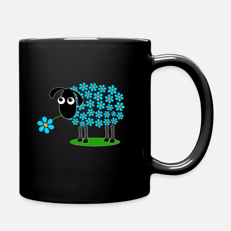 Mouton avec des fleurs turquoises au lieu de laine - cadeau - Mug uni - noir