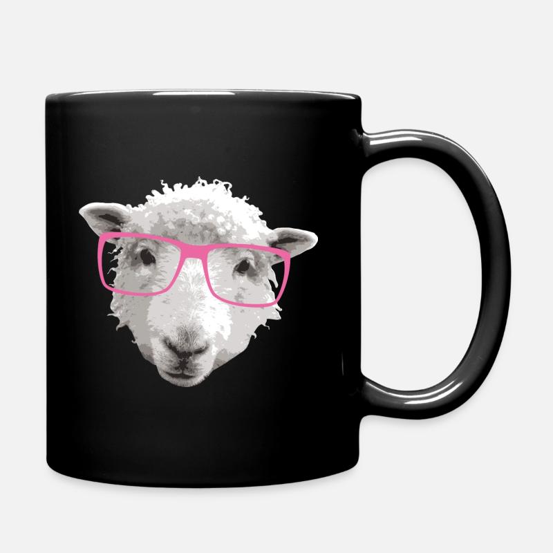 Hipster Schaf mit Rosa Brille - Tasse einfarbig - Schwarz