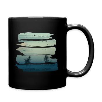 Neblige Landschaft mit Vögeln, Bäumen, Pferden - Tasse einfarbig - Schwarz - Rechts