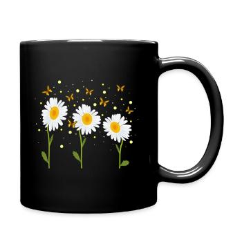 Margeriten, Schmetterlinge - Tasse einfarbig - Schwarz - Rechts