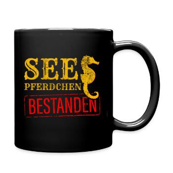Schwimmabzeichen Seepferdchen Geschenk - Tasse einfarbig - Schwarz - Rechts