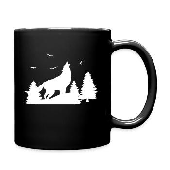 Wolf Wald - Tasse einfarbig - Schwarz - Rechts