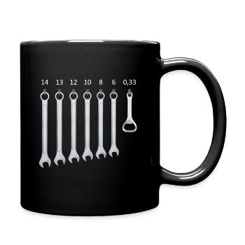 Maulschlüssel mit Bieröffner - Tasse einfarbig - Schwarz - Rechts