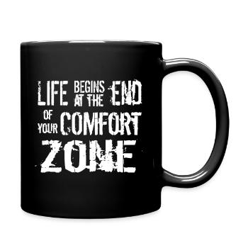 life begins at the end of your comfort zone - Full Colour Mug - black - Right