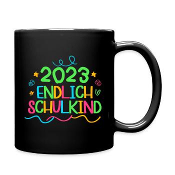 2023 endlich schulkind, Einschulung Erstklässler - Tasse einfarbig - Schwarz - Rechts