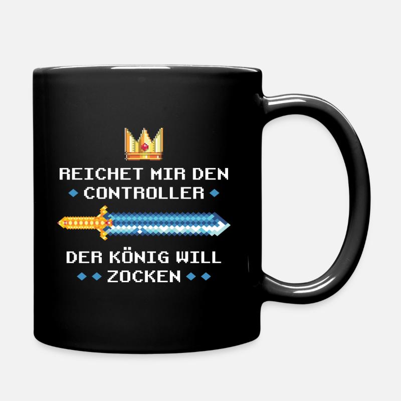 Der König will zocken -lustiger pixel Spruch Retro - Tasse einfarbig - Schwarz