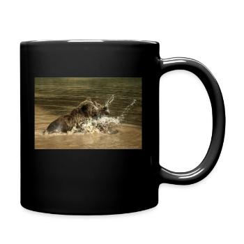 Braunbären kämpfend im Wasser - Tasse einfarbig - Schwarz - Rechts