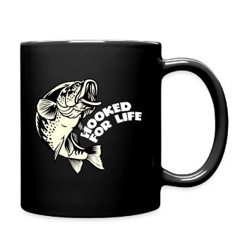 Hooked For Life - Lustiger Angler Spruch - Tasse einfarbig - Schwarz - Rechts