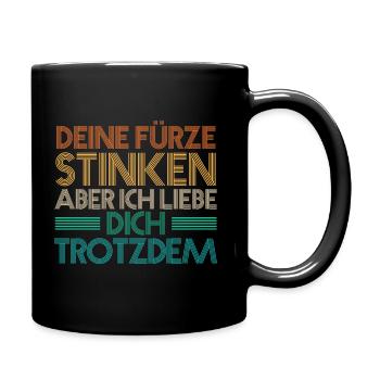 Deine Fürze stinken aber Ich liebe Dich - Tasse einfarbig - Schwarz - Rechts