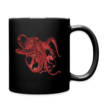 Oktopus Kraken auf einem Totenschädel Geschenk - Tasse einfarbig - Schwarz - Rechts