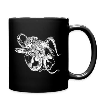 Oktopus Kraken auf einem Totenschädel Geschenk - Tasse einfarbig - Schwarz - Rechts