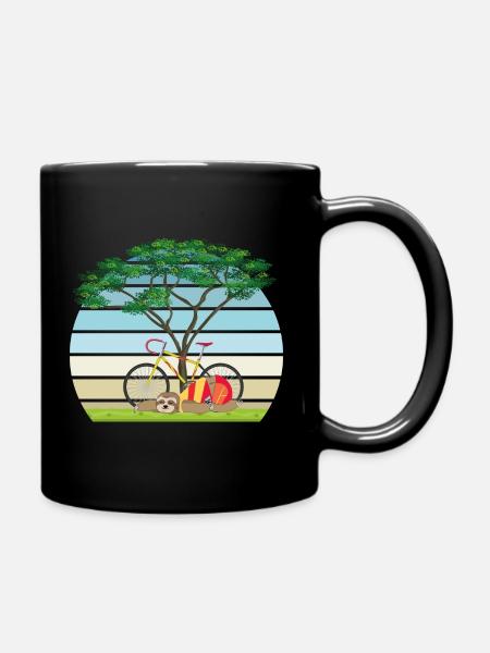 Faultier mit Fahrrad schläft nach Fahrt unter Baum - Tasse einfarbig - Schwarz