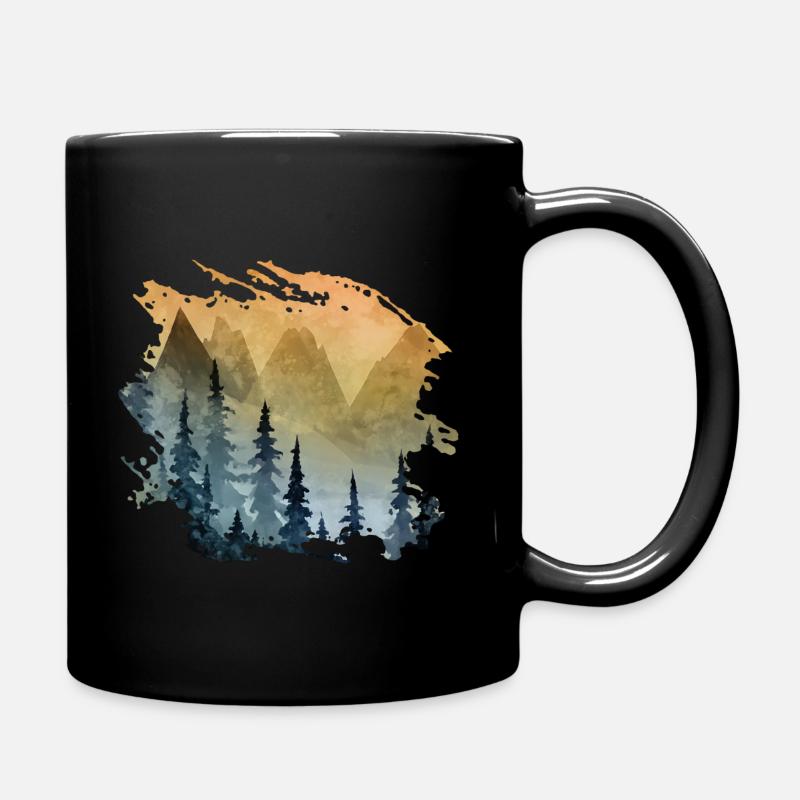 Bergwald Panorama (Blue/Yellow) - Full Colour Mug - black